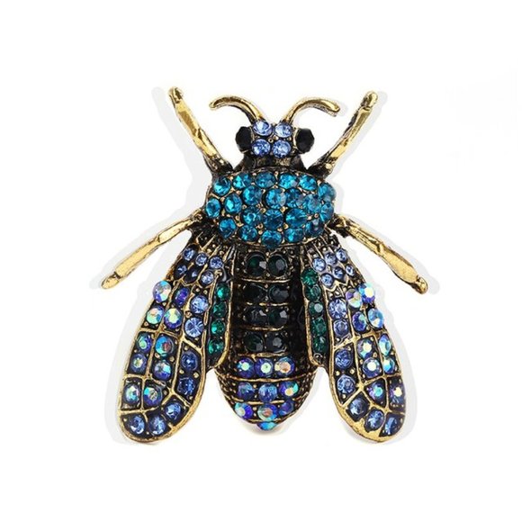 Blue Fly Bug Rhinestone Pin Broach - Picture 1 of 3